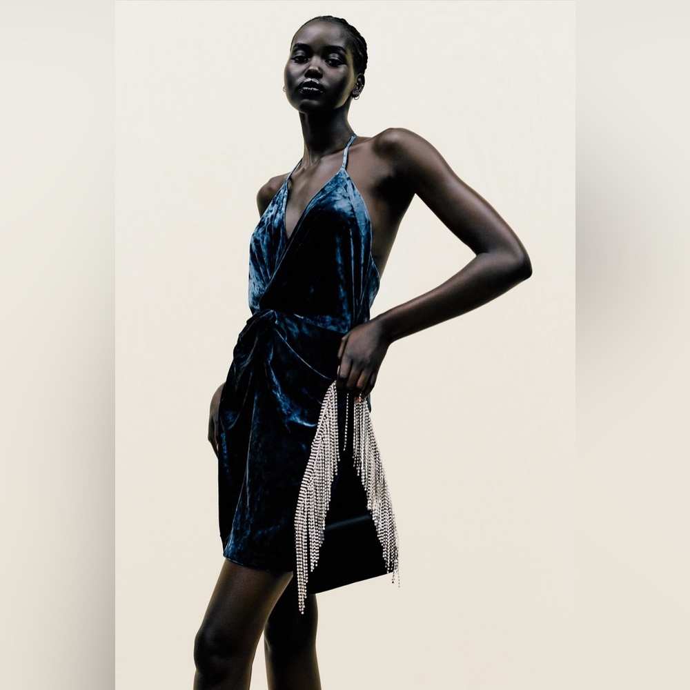 NWT Zara teal crushed velvet mini dress